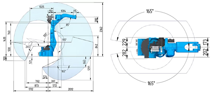 Диапазон движения по осям робота RH20-06 Диапазон движения по осям робота RH20-06